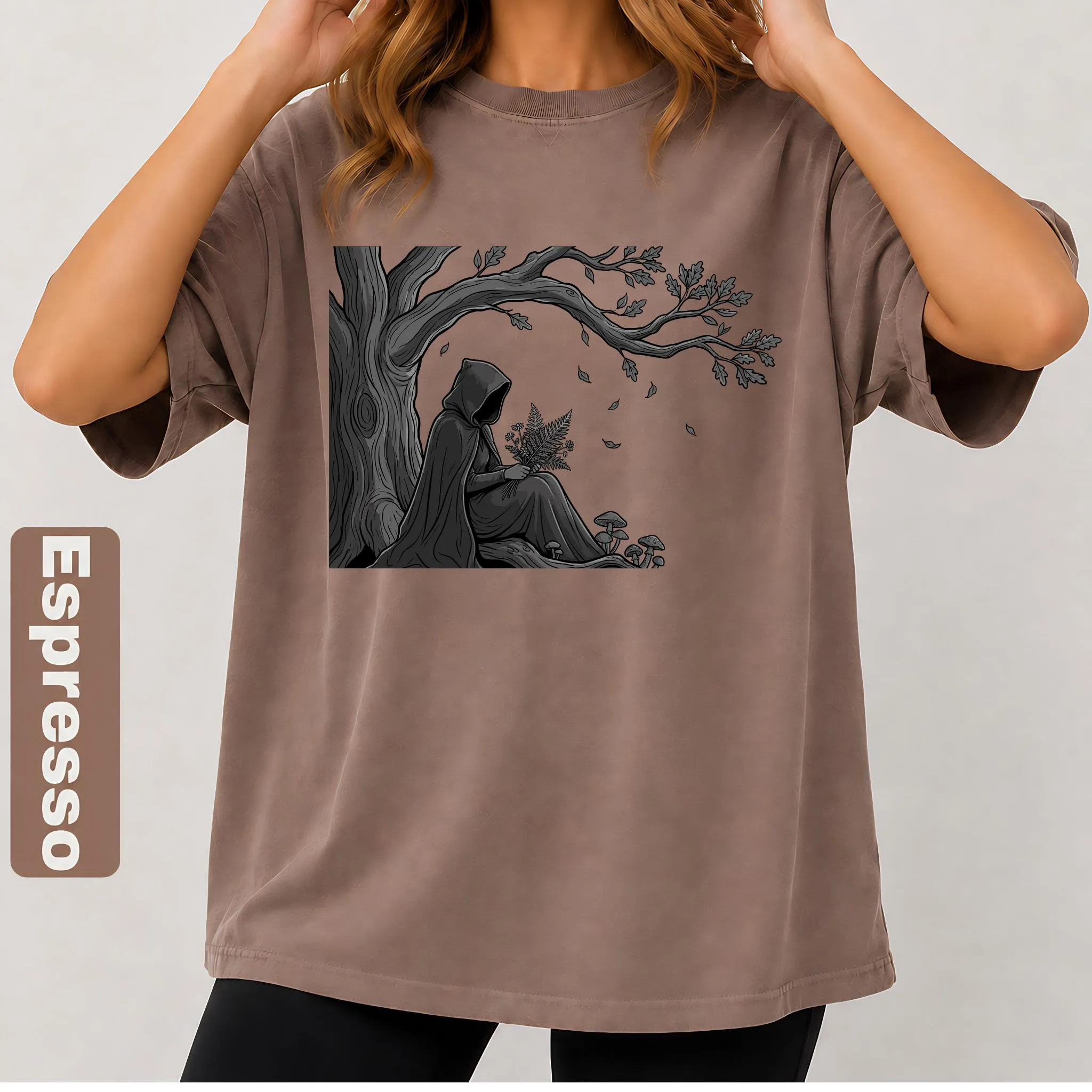 Gothic Forest Hooded Figure Art Shirt - Artvage Graphic Tee