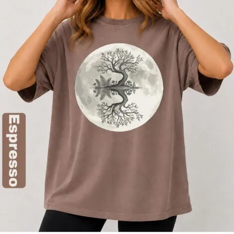 Moon Tree and Mushrooms Graphic Tee - Artvage Graphic Tee