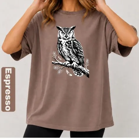 Owl on Branch T-Shirt - Artvage Graphic Tee