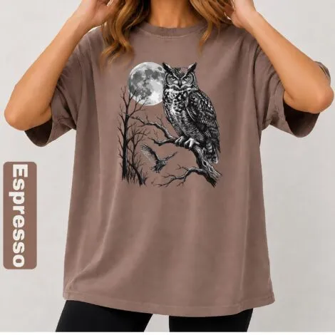 Gothic Owl Moon Art Shirt - Artvage Graphic Tee