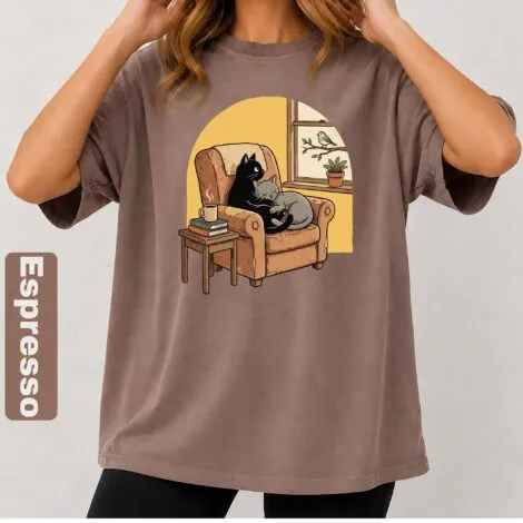 Cozy Cats Relaxing in Chair Art - Artvage Graphic Tee
